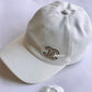 CHANEL 22P CC Sequin Logo White Cotton Cap *New*