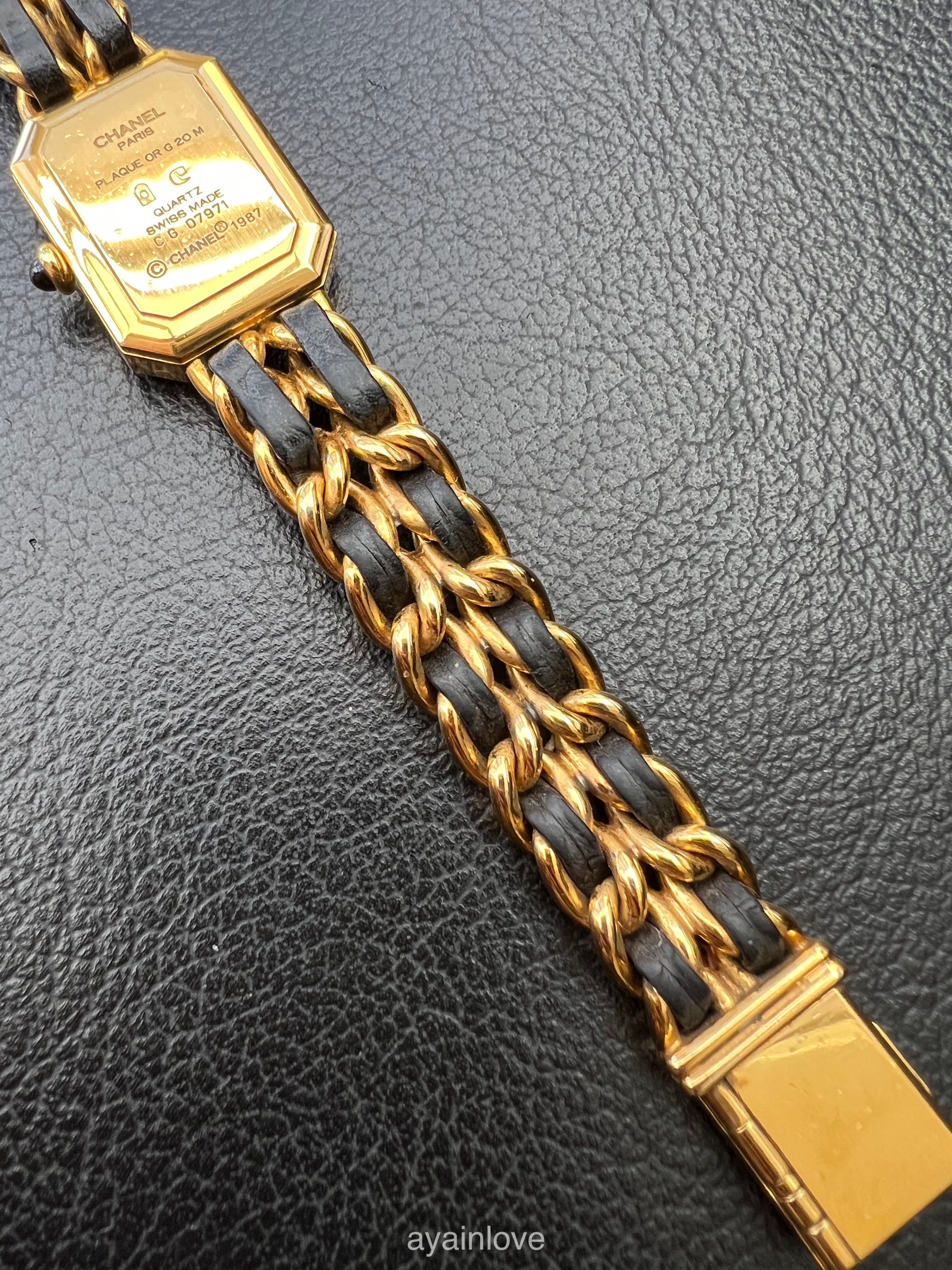 Chanel Vintage Première Watch Black Leather Gold Plated M Size  Coco  Approved Studio
