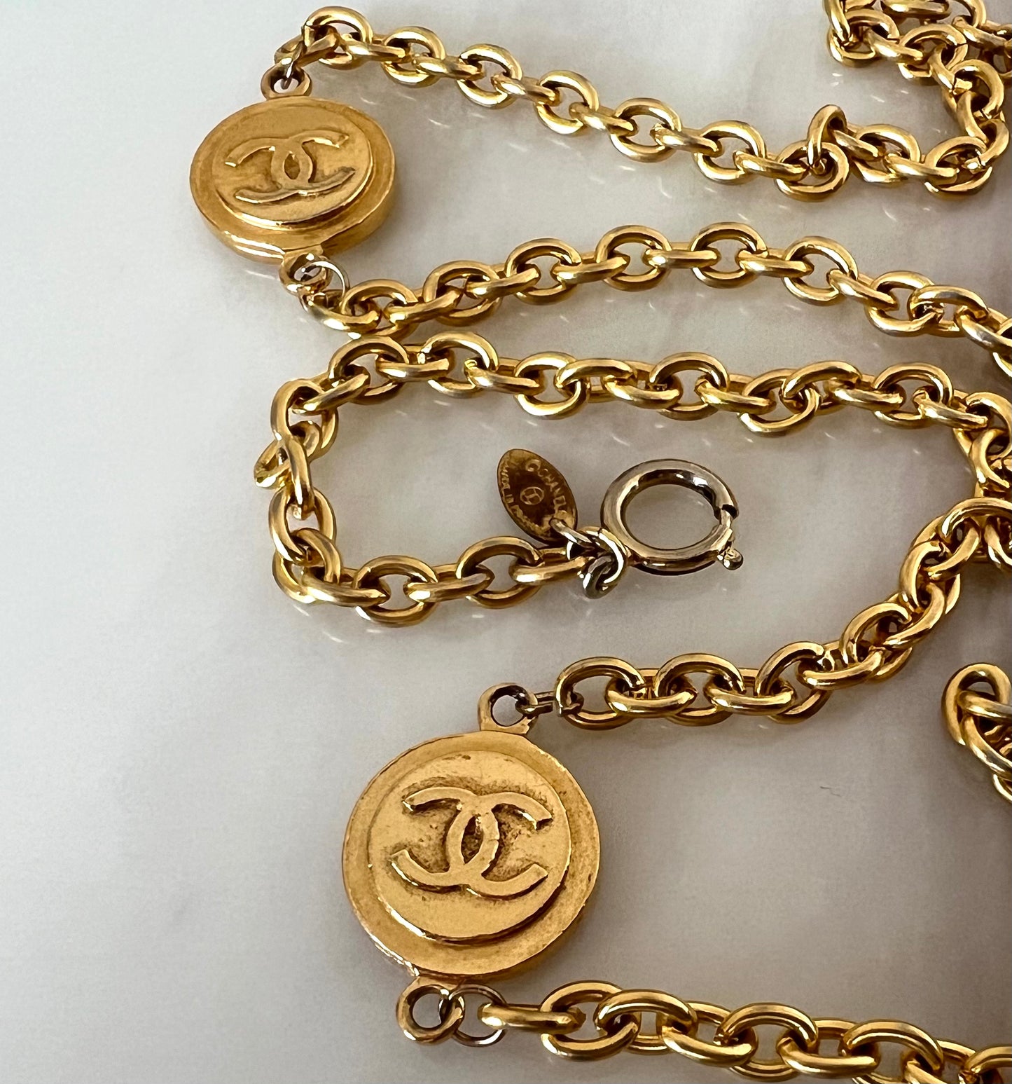 CHANEL 1990s Vintage Medallion CC Necklace Bracelet 24K Gold Plated Hardware