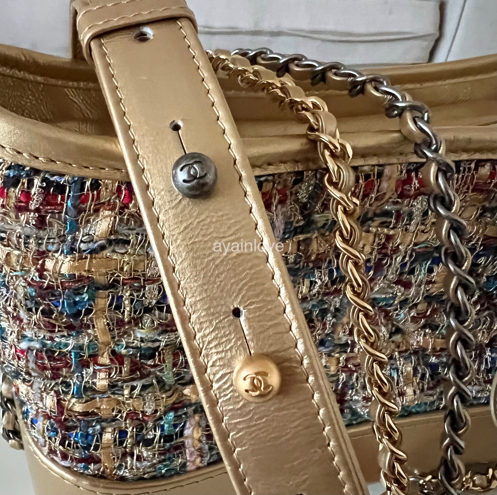 CHANEL Gabrielle Tweed Calfskin Leather Bag