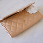 CHANEL Beige Clair Caviar Long Clutch Flap Wallet Gold Hardware