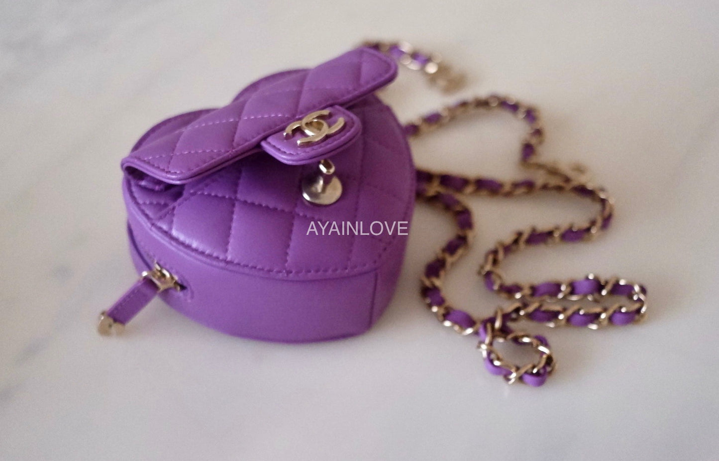 CHANEL 22S Purple CC In Love Heart Belt Bag Light Gold Hardware