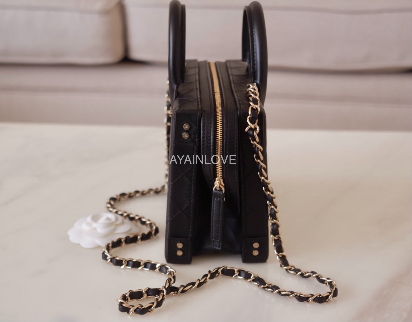 CHANEL 22B Black Calf Skin New Vanity Case Light Gold Hardware