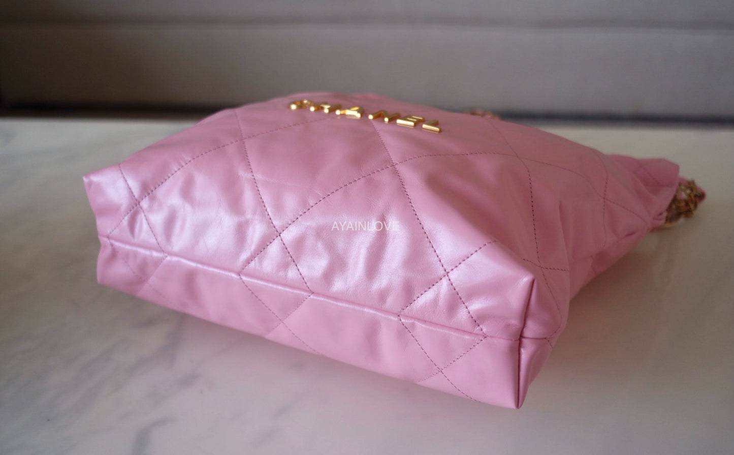 CHANEL Pink Calf Skin Small 22 Bag Brushed Gold Hardware