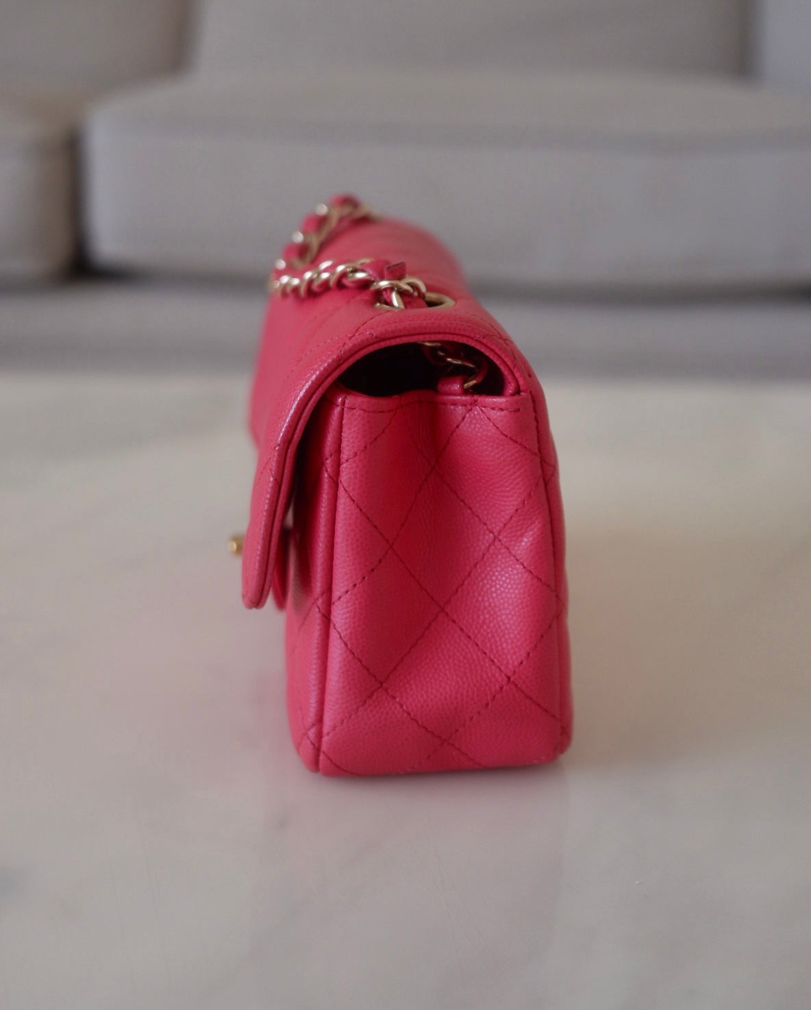 Chanel Mini Square Flap Bag Pink Lambskin Light Gold Hardware