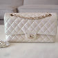 CHANEL 20B Iridescent Ivory Medium Classic Flap Light Gold Hardware